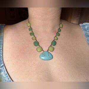 Statement Turquoise-Style & Green Stone Bib Necklace | 19” + 3” Extender
